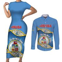 Personalized Aruba Is In My DNA Couples Matching Short Sleeve Bodycon Dress and Long Sleeve Button Shirt - Wonder Print Shop
