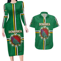 Personalized Dominica Couples Matching Long Sleeve Bodycon Dress and Hawaiian Shirt Sisserou Parrot With Hibiscus Patterns - Wonder Print Shop