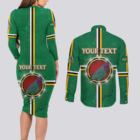 Personalized Dominica Couples Matching Long Sleeve Bodycon Dress and Long Sleeve Button Shirt Sisserou Parrot With Hibiscus Patterns - Wonder Print Shop
