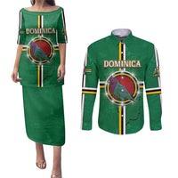 Personalized Dominica Couples Matching Puletasi and Long Sleeve Button Shirt Sisserou Parrot With Hibiscus Patterns - Wonder Print Shop