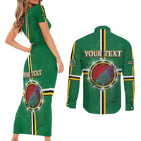 Personalized Dominica Couples Matching Short Sleeve Bodycon Dress and Long Sleeve Button Shirt Sisserou Parrot With Hibiscus Patterns - Wonder Print Shop