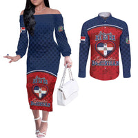 Personalized Dominican Republic Couples Matching Off The Shoulder Long Sleeve Dress and Long Sleeve Button Shirt Dimelo Ke Lo Ke - Wonder Print Shop
