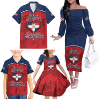 Personalized Dominican Republic Family Matching Off The Shoulder Long Sleeve Dress and Hawaiian Shirt Dimelo Ke Lo Ke - Wonder Print Shop