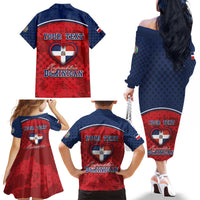 Personalized Dominican Republic Family Matching Off The Shoulder Long Sleeve Dress and Hawaiian Shirt Dimelo Ke Lo Ke - Wonder Print Shop