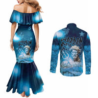 Poseidon Couples Matching Mermaid Dress and Long Sleeve Button Shirt God Of The Sea - Wonder Print Shop
