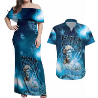 Poseidon Couples Matching Off Shoulder Maxi Dress and Hawaiian Shirt God Of The Sea - Wonder Print Shop