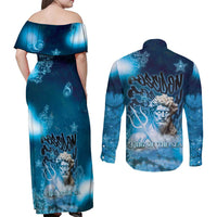 Poseidon Couples Matching Off Shoulder Maxi Dress and Long Sleeve Button Shirt God Of The Sea - Wonder Print Shop