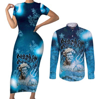 Poseidon Couples Matching Short Sleeve Bodycon Dress and Long Sleeve Button Shirt God Of The Sea - Wonder Print Shop