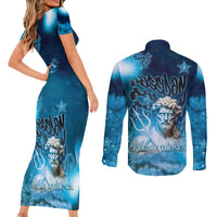Poseidon Couples Matching Short Sleeve Bodycon Dress and Long Sleeve Button Shirt God Of The Sea - Wonder Print Shop
