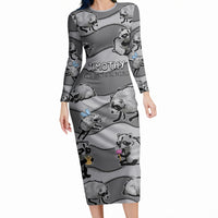 Jimothy The Raccoon Long Sleeve Bodycon Dress It's Ok To Be Weird Raccoons Cute Sketch Pattern