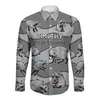 Jimothy The Raccoon Long Sleeve Button Shirt It's Ok To Be Weird Raccoons Cute Sketch Pattern