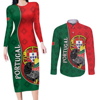 Personalized Portugal Couples Matching Long Sleeve Bodycon Dress and Long Sleeve Button Shirt Rooster With Coat Of Arms - Wonder Print Shop