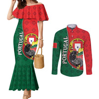 Personalized Portugal Couples Matching Mermaid Dress and Long Sleeve Button Shirt Rooster With Coat Of Arms - Wonder Print Shop