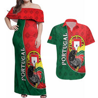 Personalized Portugal Couples Matching Off Shoulder Maxi Dress and Hawaiian Shirt Rooster With Coat Of Arms - Wonder Print Shop