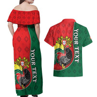 Personalized Portugal Couples Matching Off Shoulder Maxi Dress and Hawaiian Shirt Rooster With Coat Of Arms - Wonder Print Shop