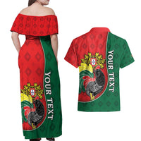 Personalized Portugal Couples Matching Off Shoulder Maxi Dress and Hawaiian Shirt Rooster With Coat Of Arms - Wonder Print Shop