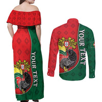 Personalized Portugal Couples Matching Off Shoulder Maxi Dress and Long Sleeve Button Shirt Rooster With Coat Of Arms - Wonder Print Shop