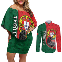 Personalized Portugal Couples Matching Off Shoulder Short Dress and Long Sleeve Button Shirt Rooster With Coat Of Arms - Wonder Print Shop