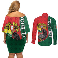 Personalized Portugal Couples Matching Off Shoulder Short Dress and Long Sleeve Button Shirt Rooster With Coat Of Arms - Wonder Print Shop