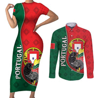 Personalized Portugal Couples Matching Short Sleeve Bodycon Dress and Long Sleeve Button Shirt Rooster With Coat Of Arms - Wonder Print Shop