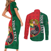 Personalized Portugal Couples Matching Short Sleeve Bodycon Dress and Long Sleeve Button Shirt Rooster With Coat Of Arms - Wonder Print Shop