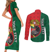 Personalized Portugal Couples Matching Short Sleeve Bodycon Dress and Long Sleeve Button Shirt Rooster With Coat Of Arms - Wonder Print Shop