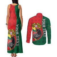 Personalized Portugal Couples Matching Tank Maxi Dress and Long Sleeve Button Shirt Rooster With Coat Of Arms - Wonder Print Shop