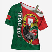 Personalized Portugal Cross Shoulder Shirt Rooster With Coat Of Arms - Wonder Print Shop