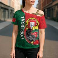 Personalized Portugal Cross Shoulder Shirt Rooster With Coat Of Arms - Wonder Print Shop