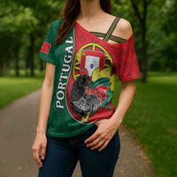 Personalized Portugal Cross Shoulder Shirt Rooster With Coat Of Arms - Wonder Print Shop