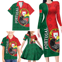 Personalized Portugal Family Matching Long Sleeve Bodycon Dress and Hawaiian Shirt Rooster With Coat Of Arms - Wonder Print Shop