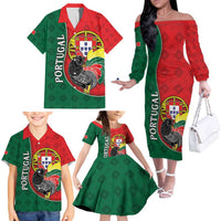 Personalized Portugal Family Matching Off The Shoulder Long Sleeve Dress and Hawaiian Shirt Rooster With Coat Of Arms - Wonder Print Shop