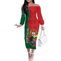 Personalized Portugal Family Matching Off The Shoulder Long Sleeve Dress and Hawaiian Shirt Rooster With Coat Of Arms - Wonder Print Shop