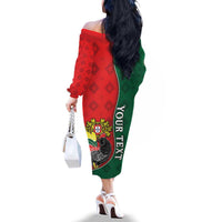 Personalized Portugal Family Matching Off The Shoulder Long Sleeve Dress and Hawaiian Shirt Rooster With Coat Of Arms - Wonder Print Shop