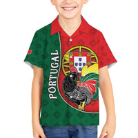 Personalized Portugal Family Matching Off The Shoulder Long Sleeve Dress and Hawaiian Shirt Rooster With Coat Of Arms - Wonder Print Shop