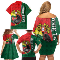 Personalized Portugal Family Matching Off Shoulder Short Dress and Hawaiian Shirt Rooster With Coat Of Arms - Wonder Print Shop