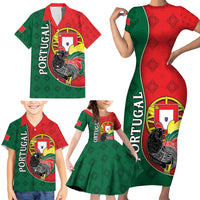 Personalized Portugal Family Matching Short Sleeve Bodycon Dress and Hawaiian Shirt Rooster With Coat Of Arms - Wonder Print Shop