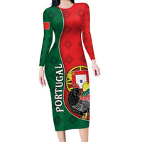 Personalized Portugal Long Sleeve Bodycon Dress Rooster With Coat Of Arms - Wonder Print Shop