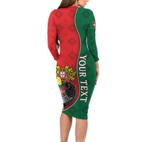 Personalized Portugal Long Sleeve Bodycon Dress Rooster With Coat Of Arms - Wonder Print Shop