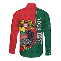 Personalized Portugal Long Sleeve Button Shirt Rooster With Coat Of Arms - Wonder Print Shop