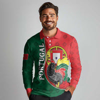 Personalized Portugal Long Sleeve Polo Shirt Rooster With Coat Of Arms - Wonder Print Shop