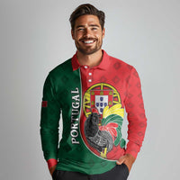 Personalized Portugal Long Sleeve Polo Shirt Rooster With Coat Of Arms - Wonder Print Shop
