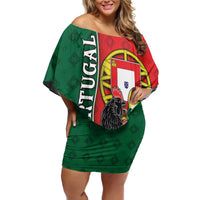 Personalized Portugal Off Shoulder Short Dress Rooster With Coat Of Arms - Wonder Print Shop