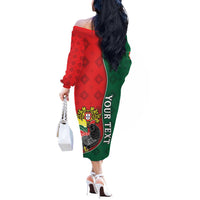 Personalized Portugal Off The Shoulder Long Sleeve Dress Rooster With Coat Of Arms - Wonder Print Shop