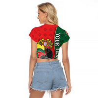 Personalized Portugal Raglan Cropped T Shirt Rooster With Coat Of Arms - Wonder Print Shop