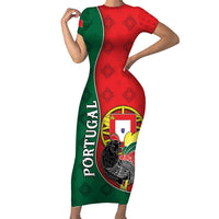 Personalized Portugal Short Sleeve Bodycon Dress Rooster With Coat Of Arms - Wonder Print Shop