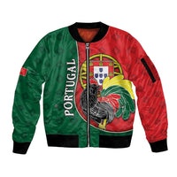 Personalized Portugal Sleeve Zip Bomber Jacket Rooster With Coat Of Arms - Wonder Print Shop