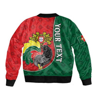 Personalized Portugal Sleeve Zip Bomber Jacket Rooster With Coat Of Arms - Wonder Print Shop