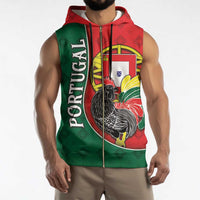 Personalized Portugal Sleeveless Zip Hoodie Rooster With Coat Of Arms - Wonder Print Shop