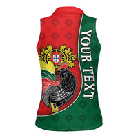 Personalized Portugal Women Sleeveless Polo Shirt Rooster With Coat Of Arms - Wonder Print Shop